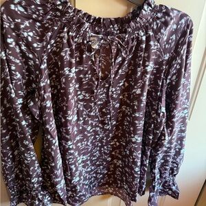 Time and Tru Women's Top - Dark Brown and blue Pattern